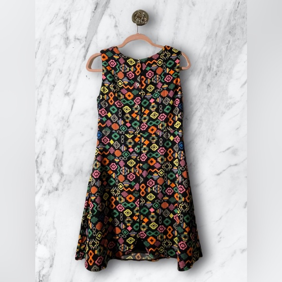 Colorful Patterned Sleeveless Flared Mini Dress - Picture 2 of 6